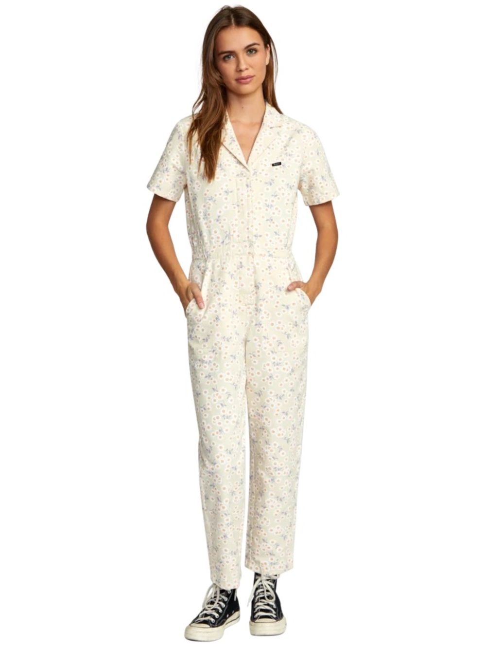 RVCA Nigh Shift Cotton Canvas Jumpsuit Afterglow Print - L